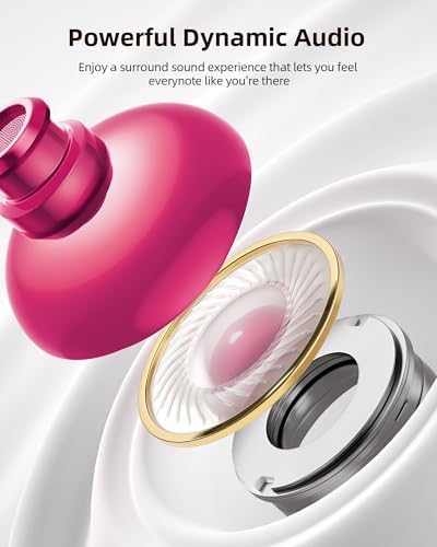PocBuds Bluetooth Headphones Wireless Earbuds 80hrs Playtime Wireless Charging Case Digital Display Sports Ear buds with Earhook Deep Bass IPX7 Waterproof Over-Ear Earphones for TV Phone Laptop Purple - Image 5