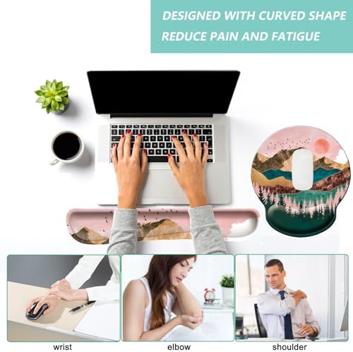 Keyboard Wrist Rest Pad Mouse Pad with Wrist Support Set of 3, Mousepad with Non-Slip Rubber Base, Ergonomic Memory Foam Mouse Wrist Cushion Support for Home Office Laptop Computer Gaming, Sunrise - Image 5