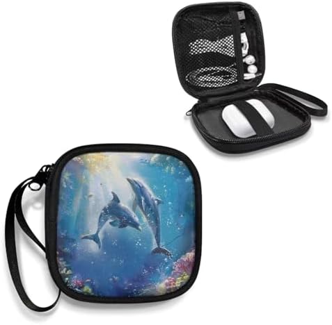 Blue Dolphin Carrying Earphone Case Pouch Storage Bag Holder-Earbud Case Headphones Storage Bag Pouch for Headphone, Bluetooth Keys - Image 2