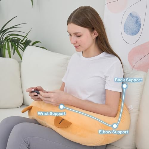 Cute Brown Gaming Pillow for Lap - Plush Reading & Crocheting Pillow for Sitting in Bed, Soft Arm Support Cushion for Tablet/iPad Accessories, Kawaii Room Decor Gift Gamers & Capybara Lovers - Image 2