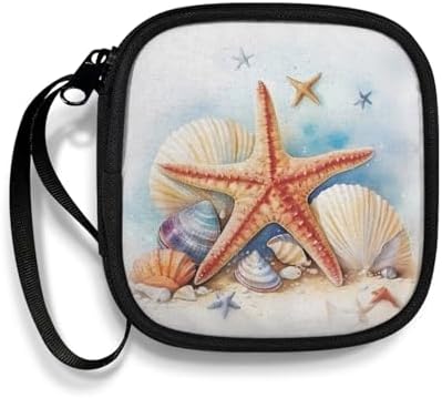 Starfish Square Earbud Case Portable Carrying Case Storage Bag Cell Phone Accessories Organizer with Handle for Earphone, Earbud, Earpieces by Unknown