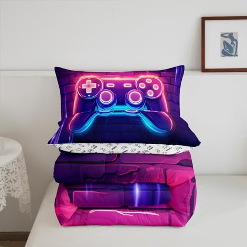 Feelyou Gamer Comforter Set Toddler Size, Pink Gamer Bedding Set Gaming Comforter Game Room Decor Duvet Set Durable Bed Set 2Pcs - Image 5