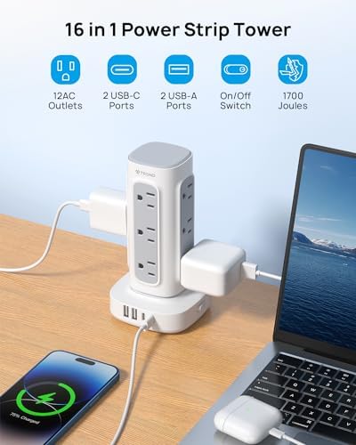 TROND Space-Saving Surge Protector Power Strip Tower, Extension Cord 10 ft - Image 3