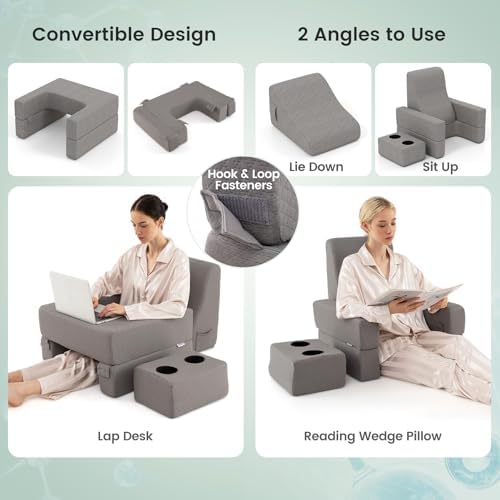 Giantex Reading Pillow for Gaming, Extra Large Lap Desk for Laptop with Back Arm Rest & Cup Holder for Adult, Adjustable Gaming Pillow for Reading Crochet Working & Writing on Bed Floor Sofa & Couch - Image 6