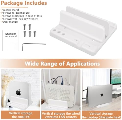 Vertical Laptop Stand Holder, ABS Organizer with Adjustable Dock, 3/4 in 1 Design Extra Storage Space-Saving, Sturdy Laptop Computer Holder for PC, MacBook, Mini PC, iPad (White, 1 Slot) - Image 7