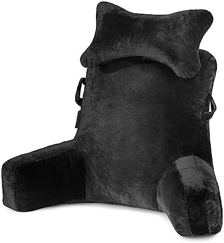 SLIGUY Reading Pillow-Bed Rest Pillow with Detachable Neck Roll & Higher Support Arm for Sitting in Bed Couch or Floor-Backrest Reading Pillow Adult Back Pillow for Reading/Watching TV/Gaming,Black by SLIGUY