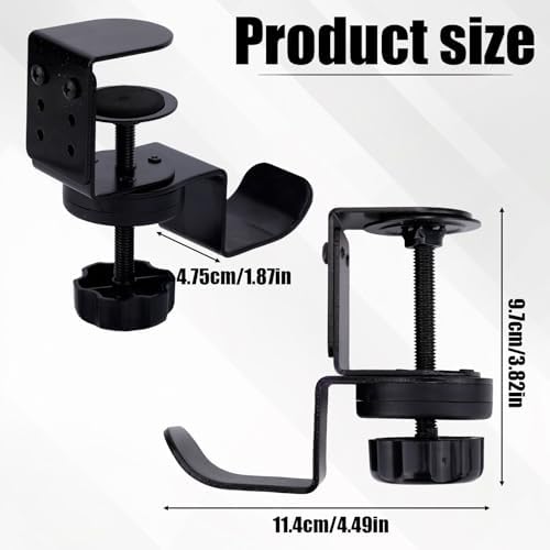 Heavy Duty Desk Hook Clamp, Carbon Steel 360° Rotating Under Desk Headset Stand Holder Clamps Adjustable Hook Clamp on Hanger Office Gaming Accessories for Headphone Purse Umbrellas (Black) - Image 2