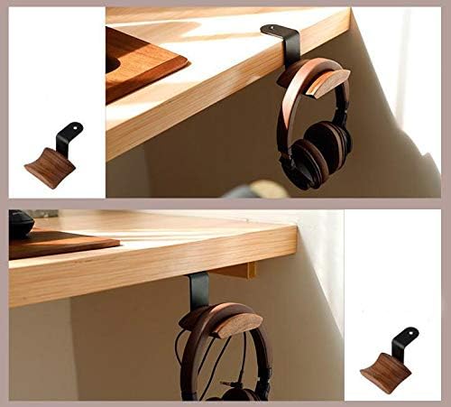 YANGMEI Under-Desk Mount Headphone Hanger Holder Headset Stand Walnut Wood Headphone Rack Hook Desk Tabletop Tape Under-Desk Mount Headphone Hanger Holder for Audio,Studio & Gaming Headphones - Image 3