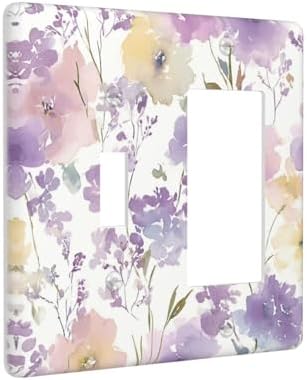 Decorative Outlet Covers Purple Floral Watercolor Wildflower 2-Gang Combo Light Switch Cover Plate Single Toggle/Rocker Wall Plate Plug Switch Plate Covers for Bedroom Decor - Image 2
