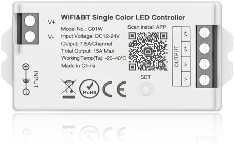 BTF-LIGHTING C01W WiFi Controller for 2pin Single Color (+V -V) LED Strip by BTF-LIGHTING