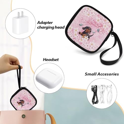Cherry Blossom Dachshund Carrying Earphone Case Pouch Storage Bag Earbud Holder Mini Pouch Headset Storage Case Bags for Headphone, Bluetooth - Image 6