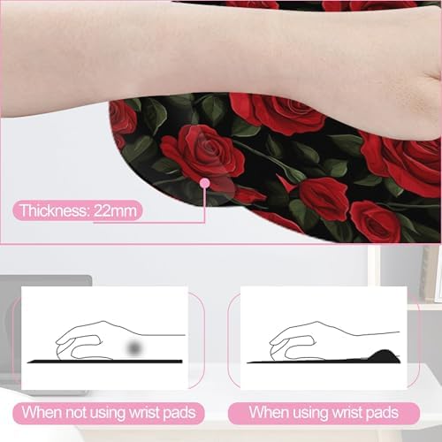 Vintage Red Rose Ergonomic Wrist Support Keyboard Mouse Wrist Rest Set, Computer Office Comfortable Wrist Rest for Mouse Easy Typing - Image 2