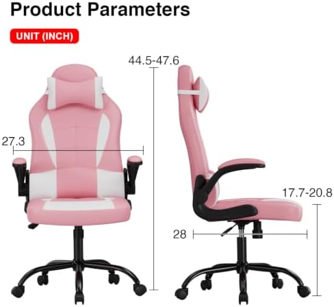 BestOffice Gaming Chair Office Chair Desk Chair with Lumbar Support Flip Up Arms Headrest Swivel Rolling Adjustable PU Leather Racing Computer Chair for Girls,Pink - Image 3
