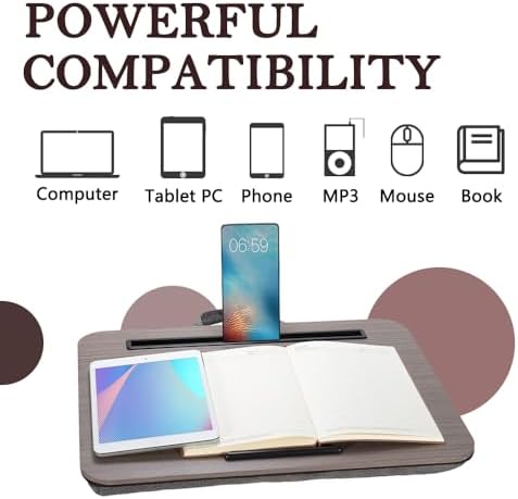 Portable Laptop Desk Fits Up to 16“ Laptops, with Tablet Slot, Built-in Cushion, Great for Home & Office,Lap Desk with Cushion (Walnut, Medium) - Image 6