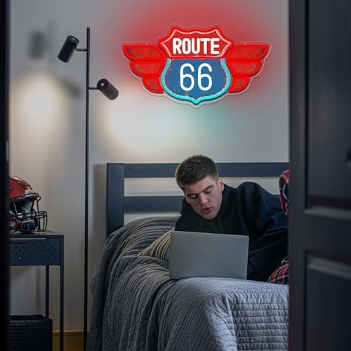 UV Printed Route 66 Neon Sign Vintage Route 66 Garage Wall Decor Dimmable Led Us High Way Sign for Man Cave Garage Neon Lights for Bedroom Party Club Gift - Image 6