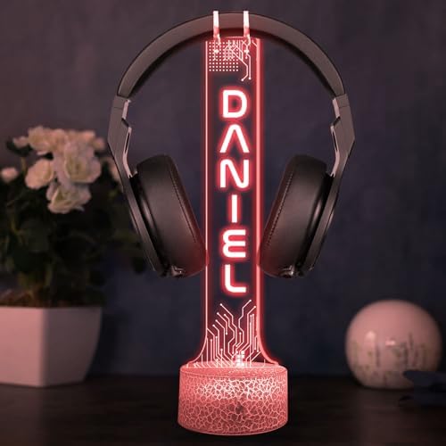 Custom Headphone Holder with RGB LED Lights, Personalized Headset Holder Engraved with Name, Gaming Desk Organizer, Gamer Room Decor, Gift for Boyfriend, Teen Gamer or Streamer - Image 4