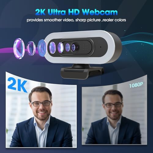 ToLuLu 2K Streaming Webcam Web Cam, LED RGB Webcam with Microphone & Light - Image 6