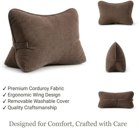 Pat. Pend. Corduroy Lumbar Support Pillow for Recliner, Sitting & Relaxing, Triangle Cushion for Sofa, Couch or Bed, Reading Pillow with Removable Washable Cover, Chocolate - Image 5