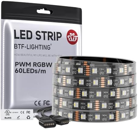 BTF-LIGHTING RGBW LED Strip Cool White 16.4ft 60LED DC12V UL Listed IP67 by BTF-LIGHTING