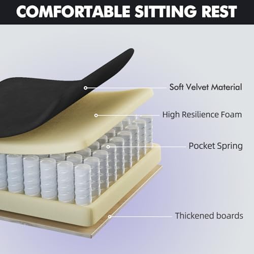 Ferghana Velvet Fabric Gaming Chair - 20.5″ Wider Seat Cushion, Fire Embroidery, Ergonomic High Back Game Chair with Footrest | Computer Chair with Massage Lumbar Support for Adult, Black - Image 6