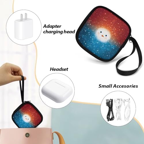 Christmas Snowman Face Headphones Carrying Case, Protective Shell Travel Bag for Cable, Charger Storage for Earphone, Earbud, Earpieces Headphone Bag Travel - Image 6