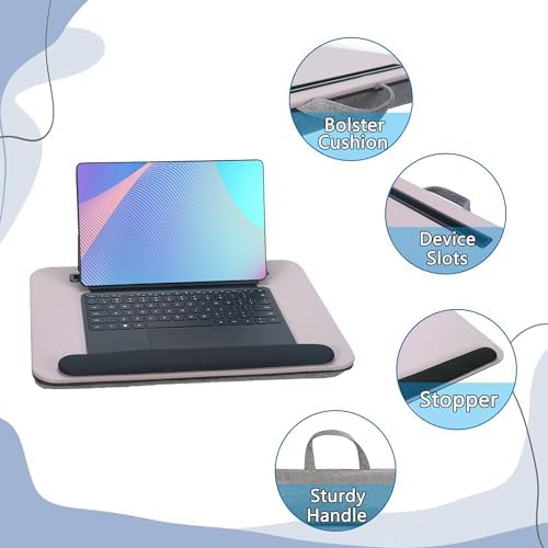 Portable Laptop Desk Fits Up to 16“ Laptops, with Tablet Slot, Built-in Cushion, Great for Home & Office,Lap Desk for Laptop,Lap Desk with Cushion (Grey Violet with Wrist Rest, Medium) - Image 5