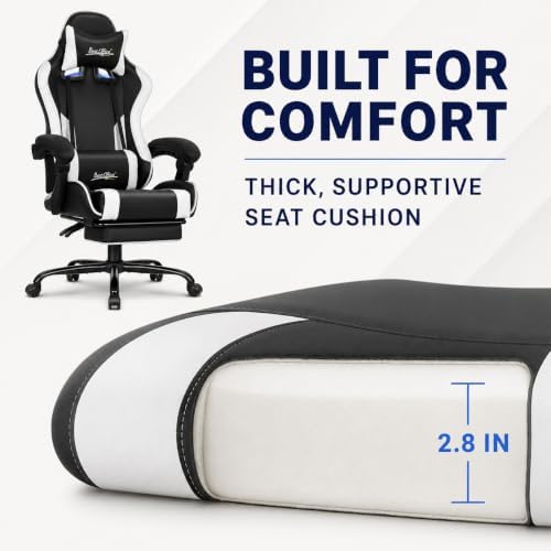 Gaming Chair Office Chair Desk Chair with Footrest Lumbar Support Headrest Armrest Task Rolling Swivel Ergonomic E-Sports Adjustable PC Gamer Chair (White) - Image 6