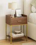 Masupu Nightstand, 3-Tier Modern Bedside Night Stand with Storage Drawer and Shelf, Small End Side Table for Bedroom, Living Room, Walnut by Masupu