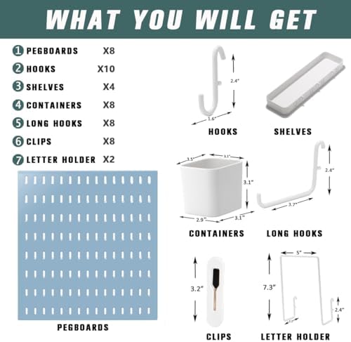 Wall-Mounted Pegboard Kit, 50.4" x 25.2" Organizer Panel – Large, Cost-Effective & Nail-Free Installation Blue - Image 4
