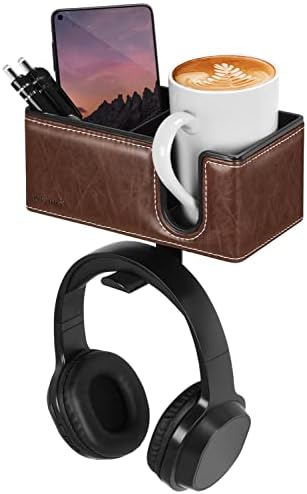 Under Desk Cup Holder Clamp on Cup Holder PU Leather Clip on Desk Organizer by Aurynns