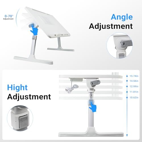 iXTRA Adjustable Laptop Lap Desk with Cooling Fan USB Light for Adults 60x40cm,White - Image 2