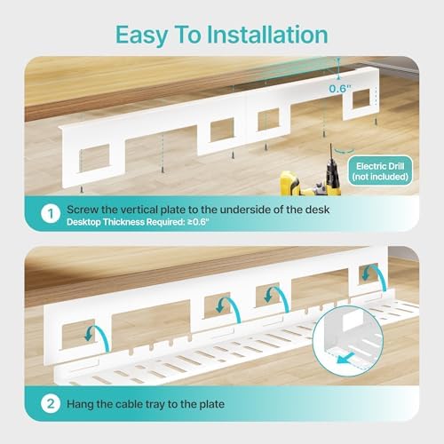 PEGZONE Under Desk Cable Management Tray, 31.5'' Screw-Mount Steel Rack - Image 3