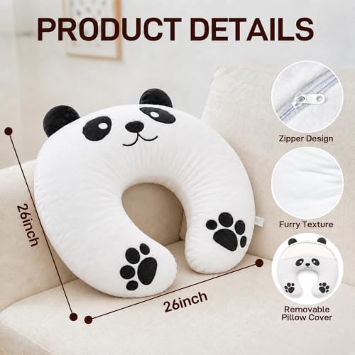 Lap Pillow, Cute Panda Crochet Pillow for Knitting, Crafting, Gaming, Reading and Phone Use on Bed, Sofa or Chair, U-Shaped Wrap Around Arm Support Cushion and Neck Pillow - Image 2