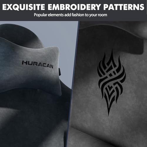 Ferghana Velvet Fabric Gaming Chair - 20.5″ Wider Seat Cushion, Fire Embroidery, Ergonomic High Back Game Chair with Footrest | Computer Chair with Massage Lumbar Support for Adult, Gray - Image 5
