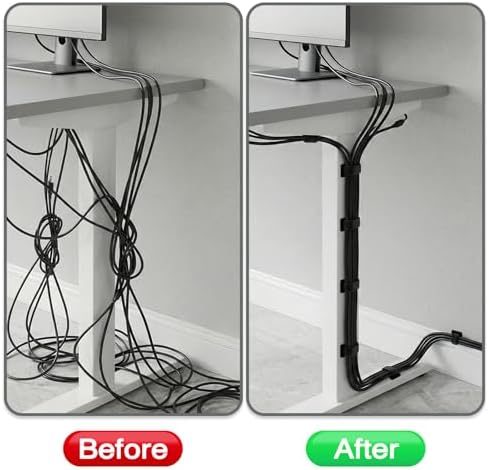 Under Desk Cable Management, Self-Adhesive Hook and Loop Straps, Adjustable Reusable Wire Organizer for Home Office Essentials (20 Pairs) - Image 6