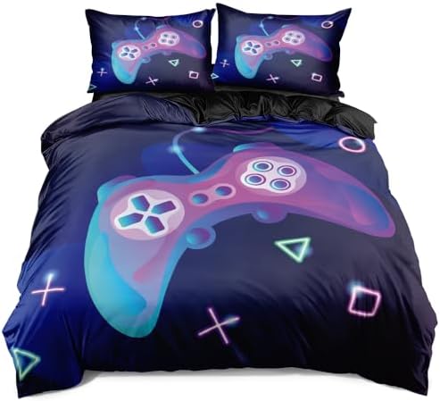 Gamer's Comforter Cover Set Queen Size - Bedding Set with Pillowcases, Playful Gamepad Design in Soft Blue Tones, Perfect for Gaming-Themed Bedrooms (Stylish Gaming Theme) - Image 2