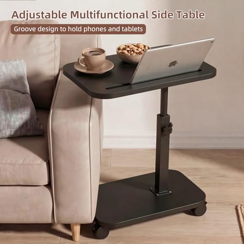 Adjustable TV Tray Side Table 360°Swivel Rolling, Black - Image 3