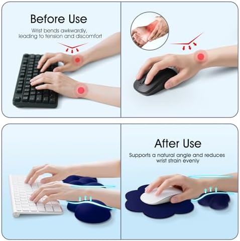 Cloud Wrist Rest Keyboard Cushion and Cloud Mouse Pad, Dark Blue | 4-in-1 Ergonomic Cloud Keyboard Wrist Rest Set, Memory Foam, Arm Support for Palm, Cute Desk Accessory for PC Gaming Setup - Image 3
