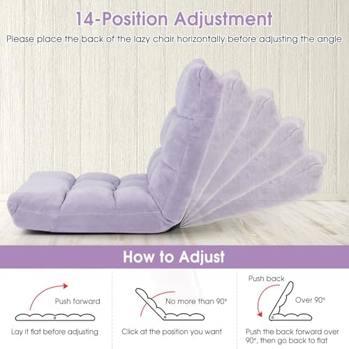 Moccha 14-Position Floor Sofa, Folding Sofa Chair with Back Support, Memory Foam Floor Gaming Chairs for Adults, Adjustable Padded Couch Recliner, Chaise Lounge for Reading, Meditating (Light Purple) - Image 4