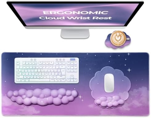 TheTrulyCharter- Cloud Wrist Rest Keyboard, Mouse Pad, Wrist Rest for Computer Keyboard, Cloud Drink Coaster and Simple Mouse Pad. (Purple-Gradient) by TheTrulyCharter