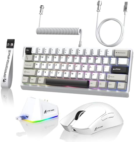 ATTACK SHARK X11&X60HE Mechanical Wireless Gaming Combo,Rapid Trigger Magnetic Switches 8K Keyboard,59g Ultra-Light Mouse with Charging Dock, 22K DPI,PAW3311,RGB Backlit 3-Mode with Coiled Cable-White by MAMBASNAKE