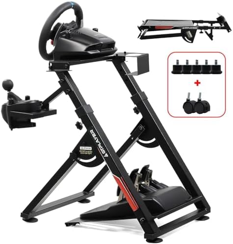 GTPLAYER Sim Racing Wheel Stand Simulator Cockpit Wheel Stand fit for Logitech G25 G27 G29 G920 G923 Thrustmaster T330TS Gaming Stand Wheel Pedals NOT Included, Deep Black With Cup Holder by GTPLAYER