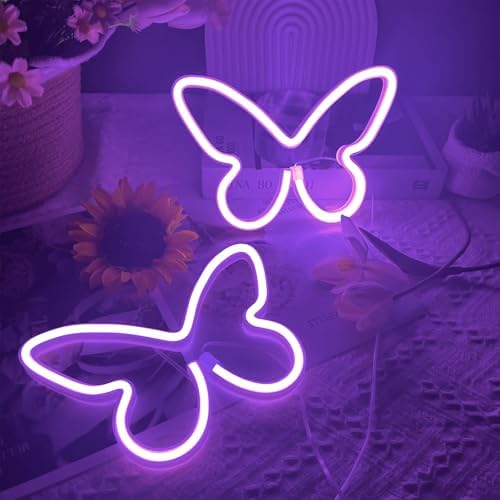 2 PCS Butterfly Neon Signs Purple Butterfly LED Neon Light for Bedroom - Image 2