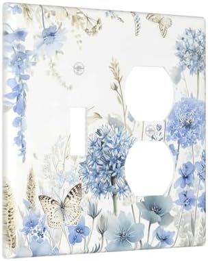 Decorative Outlet Covers Blue Floral Hydrangea Watercolor Wildflower 2 Gang Combination 1 Toggle/1 Duplex Light Switch Cover Gfci Wall Plate Electrical Receptacle Switchplate for Bathroom - Image 2