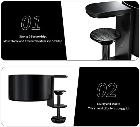 Desk Cup Holder, OOKUU Anti-Spill Cup Holder for Desk or Table, Sturdy and Durable Desk Accessories, Easy to Install, Enough to Hold Coffee Mups, Water Bottles, Gaming PC Office Accessories, Black - Image 4