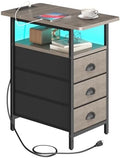 sthmec End Table with Charging Station,LED Side Tables with USB Ports and Outlets,Narrow Nightstands Bedside Tables with 3 Drawers for Small Space,Slim Sofa Table for Livingroom,Grey by Unknown