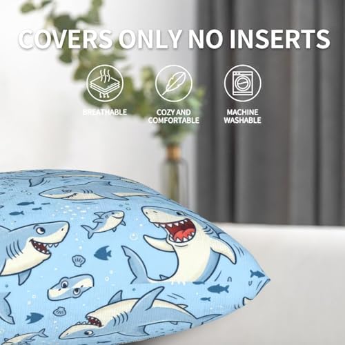 Shark Lover Gifts Pillowcase Set of 2 Sharks Ocean Animals Theme Throw Pillow Covers Shells for Couch Office Bedroom Home Decoration, 18"X18" - Image 4