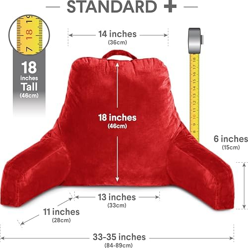 Husband Pillow Red, Original Reading Pillow in Bed Rest Chair, Shredded Memory Foam Large Lounge Cushion Adult Backrest with Arms, Comfy Back Support for Sit Sitting Up, Washable/Removable Cover - Image 2