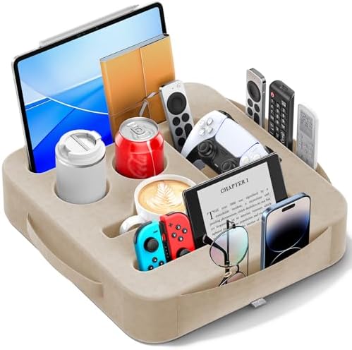 Couch Cup Holder Tray, Couch Caddy for Drink, Snack, Phone, Remote, Ipad, Game Controller, Large-size Sofa Cup Holder for Bed, Sofa, Car, Desk, Khaki by Unknown
