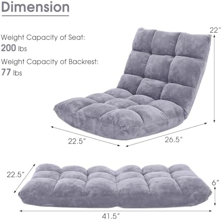 Moccha 14-Position Floor Chair, Folding Sofa Chair with Back Support, Memory Foam Floor Gaming Chairs for Adults, Adjustable Padded Couch Recliner Sleeper Bed for Reading, Meditating, Gray - Image 3